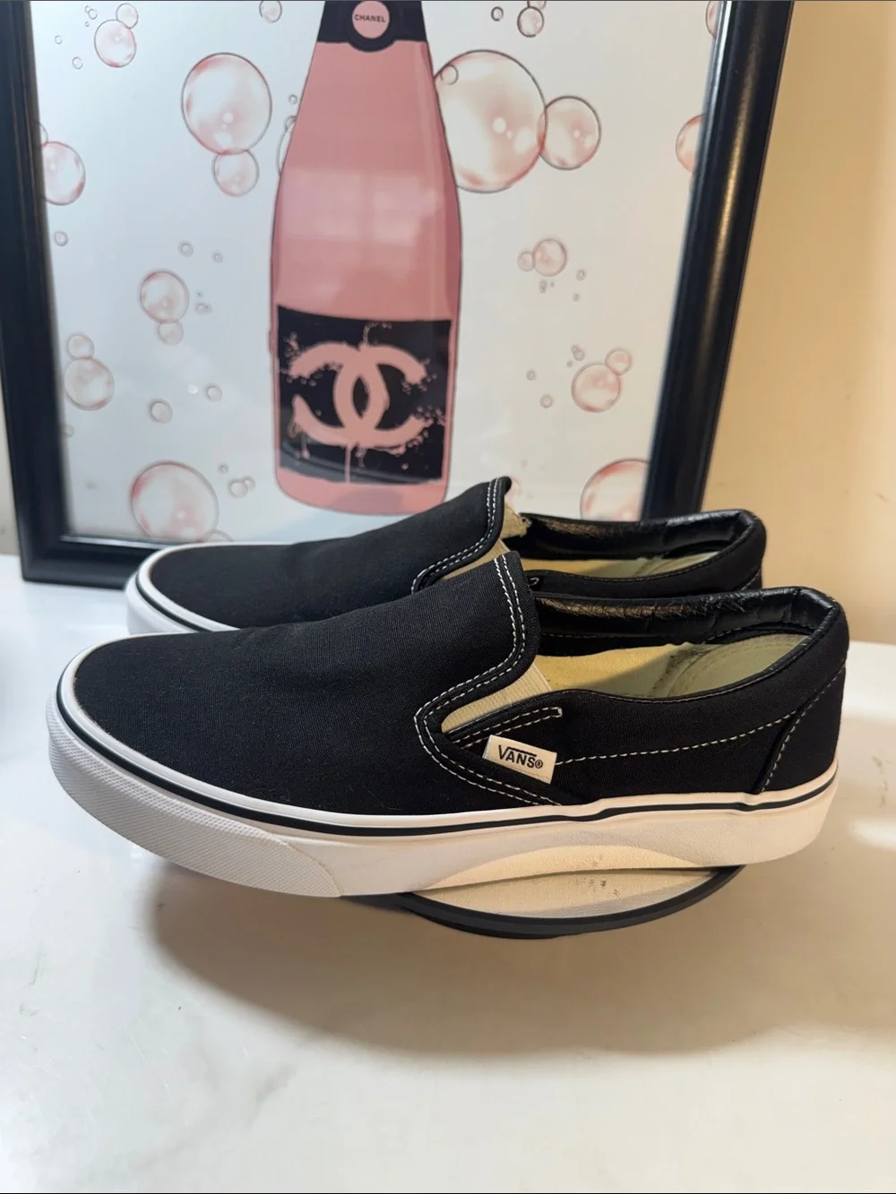 Vans Classic Unisex Black & White Slip-On Sneakers - Size 7 Men’s/ 8.5 Women’s